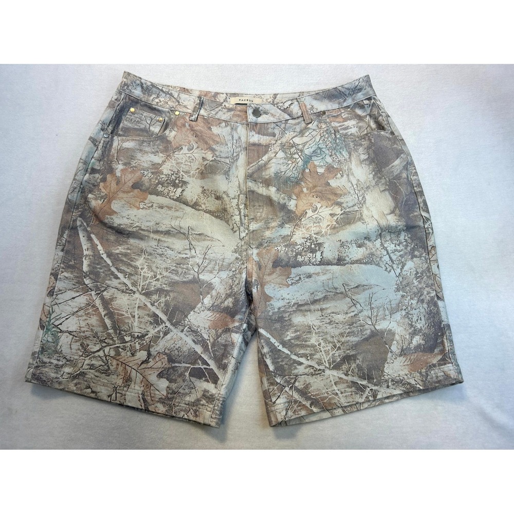 PacSun Baggy Camo Tree Denim Shorts Men's Size 38 Skater Nature Outdoor Gorpcore - Picture 2 of 12